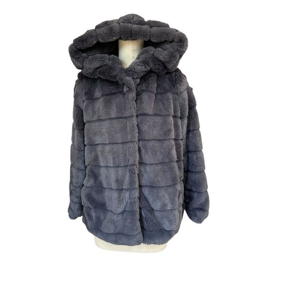 Apparis Goldie 3 Short Faux Vegan Fur Oversized Hood Jacket Carbon Gray S - Picture 5 of 8